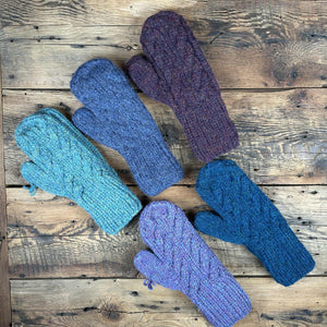 Hand-Made Cable-Knit Mittens - Dyed Colours
