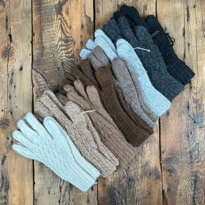 Hand-Made Cable-Knit Gloves - Natural Colours