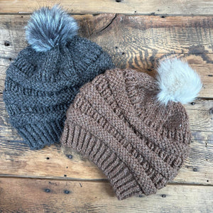 Chunky Textured Hats with Removeable Pom Pom