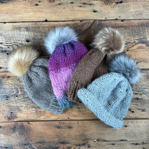 Kids' Hand-Knit Pom Pom Hats