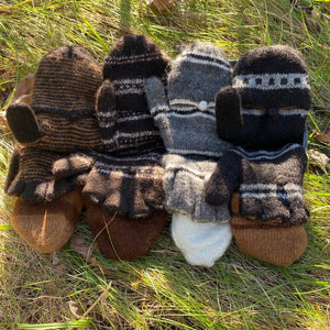 Peruvian Double-Knit Fingerless Mittens with Flap