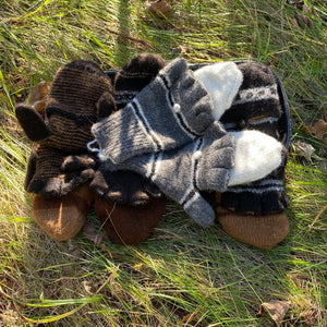 Peruvian Double-Knit Fingerless Mittens with Flap