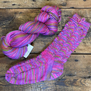 Detailed Hand-Knit Ladies' Socks - Hand-Painted Yarn - by Marcella