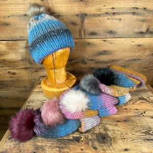 Coastal Tide Hat - Tri-Colour Variegated with Removable Vegan Pom Pom