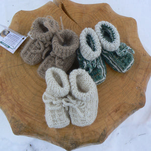 Hand-Knit Baby Booties with Sheepskin Base