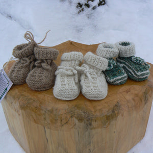 Hand-Knit Baby Booties with Sheepskin Base