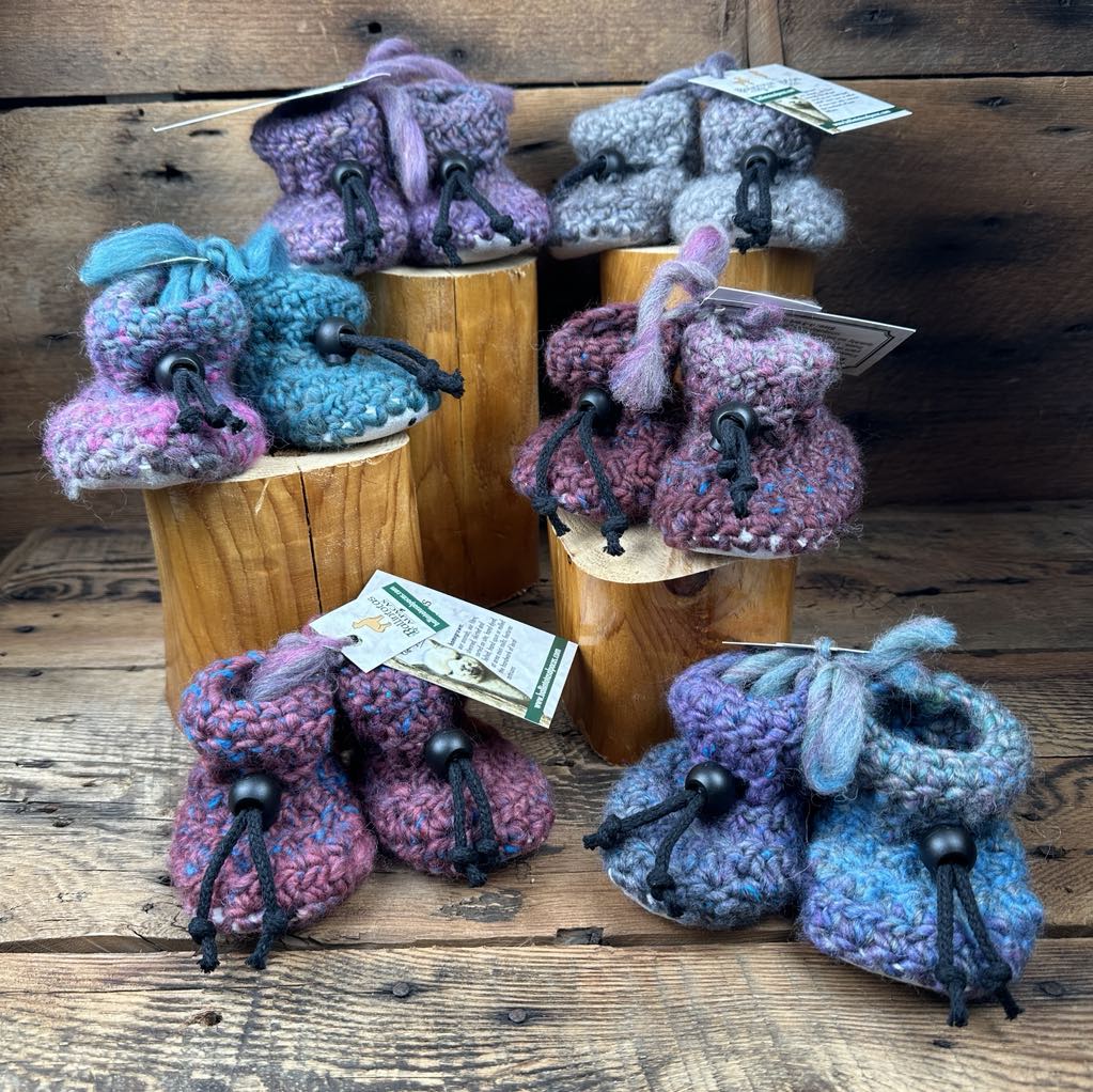 Hand-Crocheted Hodge Podge Booties with Sheepskin Base