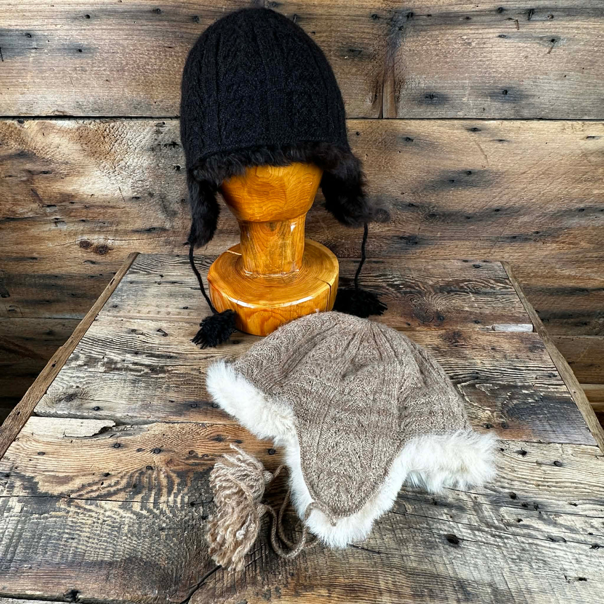 Peruvian Fur-Trimmed Knit Ear Flap Hat