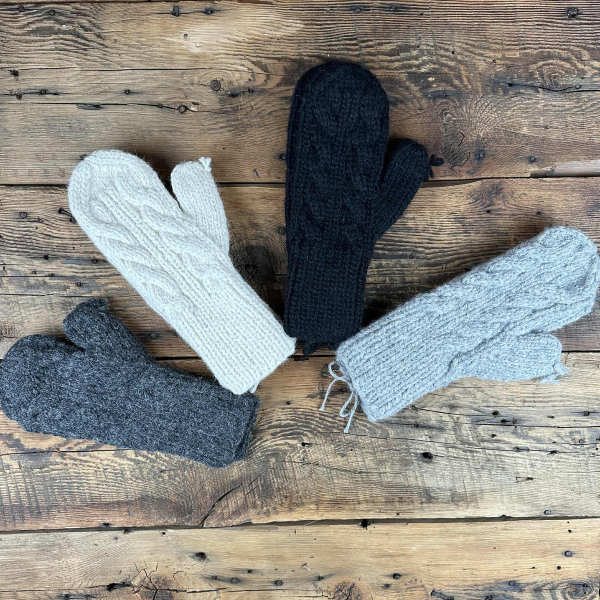 Hand-Made Cable-Knit Mittens - Natural Colours