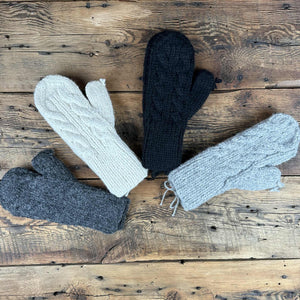 Hand-Made Cable-Knit Mittens - Natural Colours