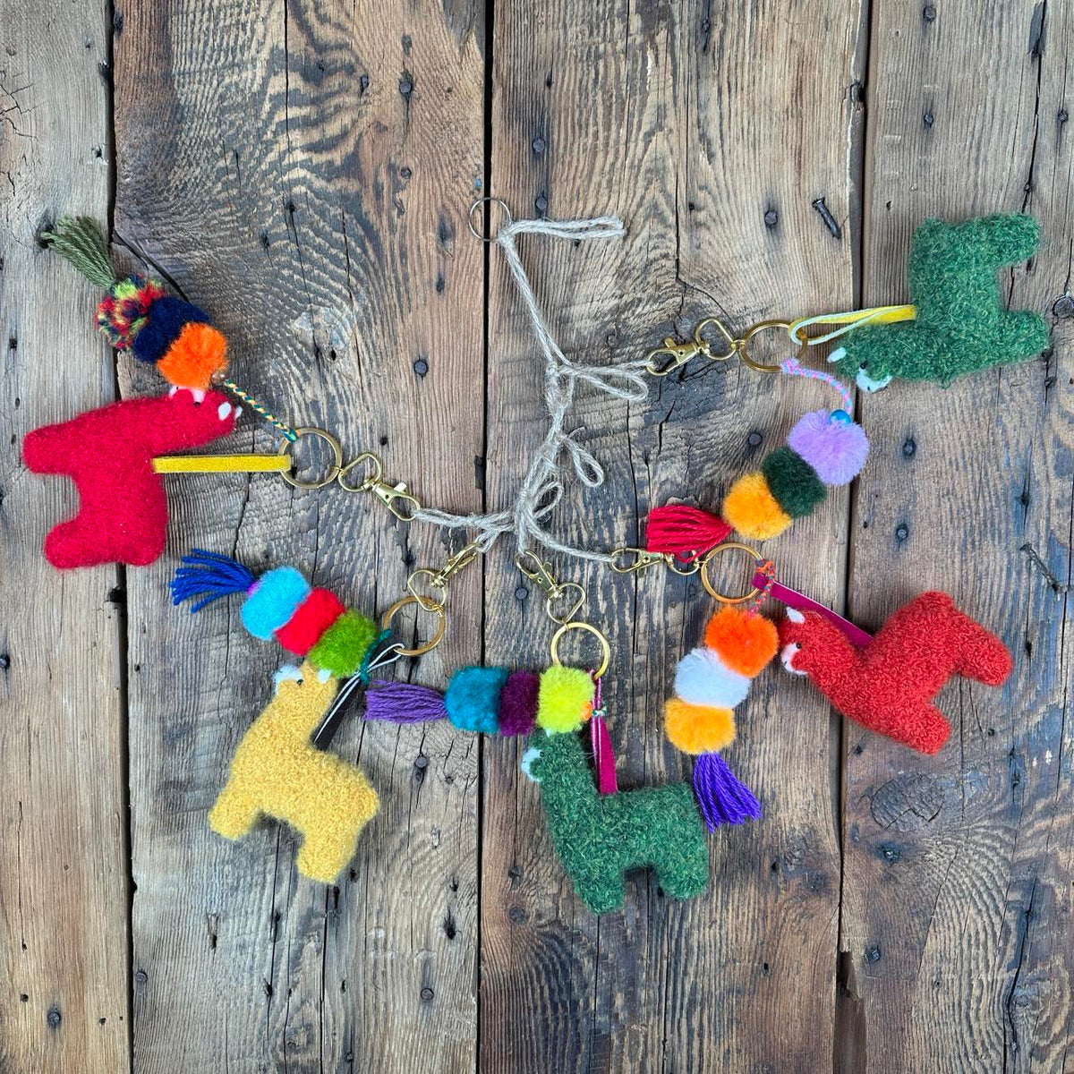 Alpaca Felted Keychain with Pom Poms
