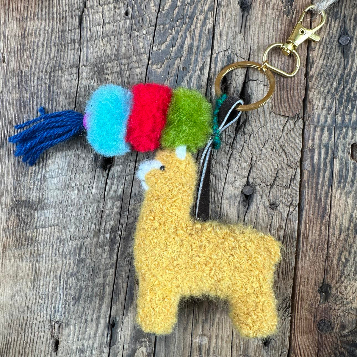 Alpaca Felted Keychain with Pom Poms