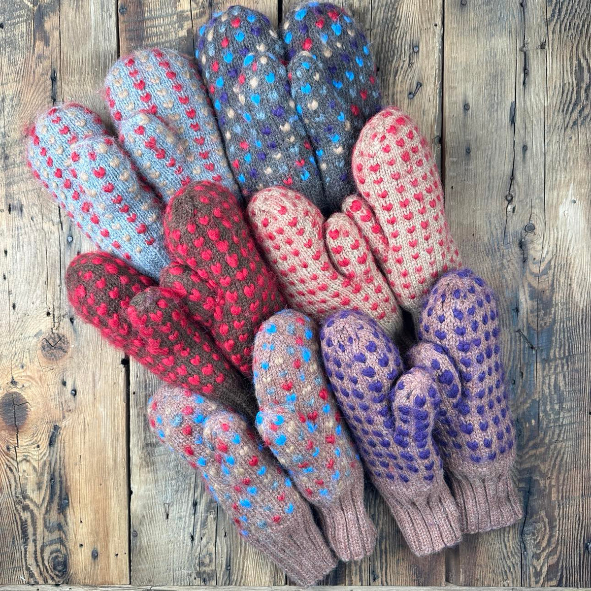 Thrum Knit Mittens - Dyed Rovings