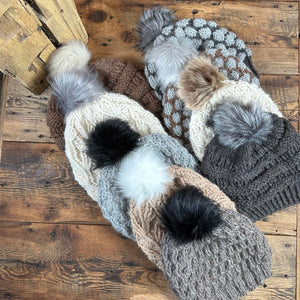 Chunky Textured Hats with Removeable Pom Pom