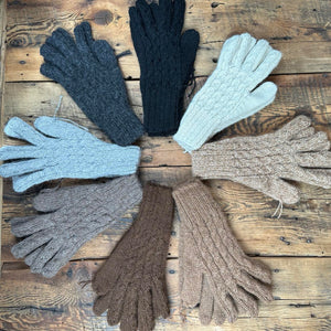 Hand-Made Cable-Knit Gloves - Natural Colours