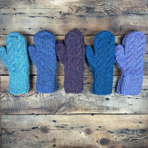 Hand-Made Cable-Knit Mittens - Dyed Colours