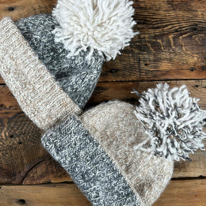 Peruvian Double-Knit Reversible Pom Pom Hat