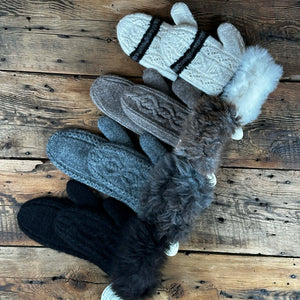 Peruvian Fur-Trimmed Double Knit Mittens