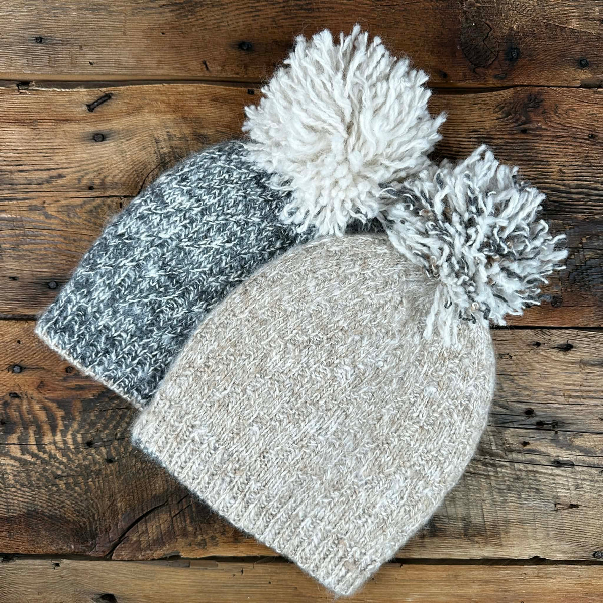 Peruvian Double-Knit Reversible Pom Pom Hat