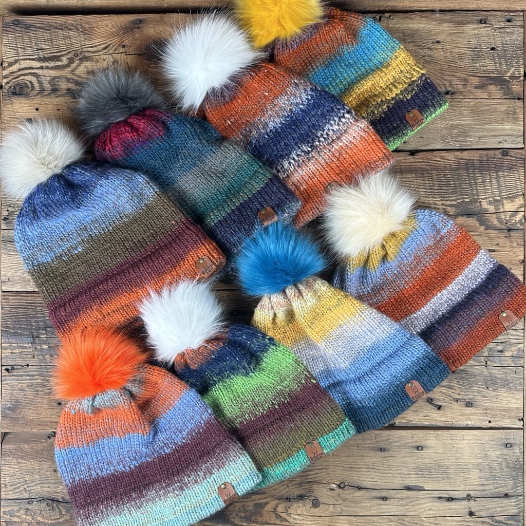 Bay of Fundy Hat with Removable Pom Pom - Hand-Dyed Variegated