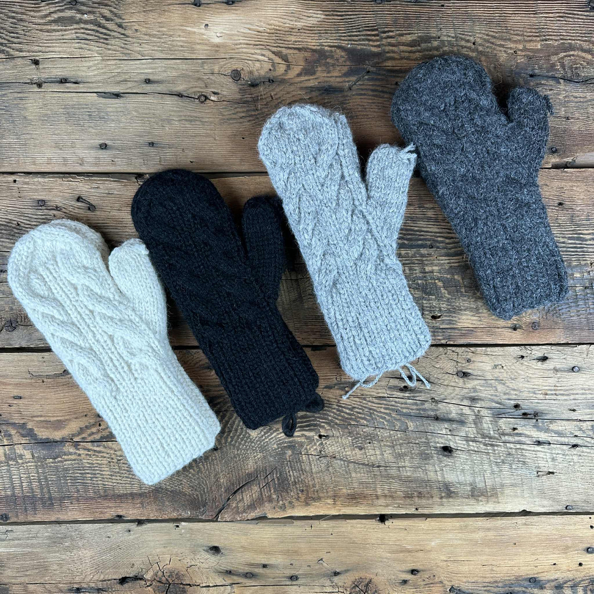 Hand-Made Cable-Knit Mittens - Natural Colours