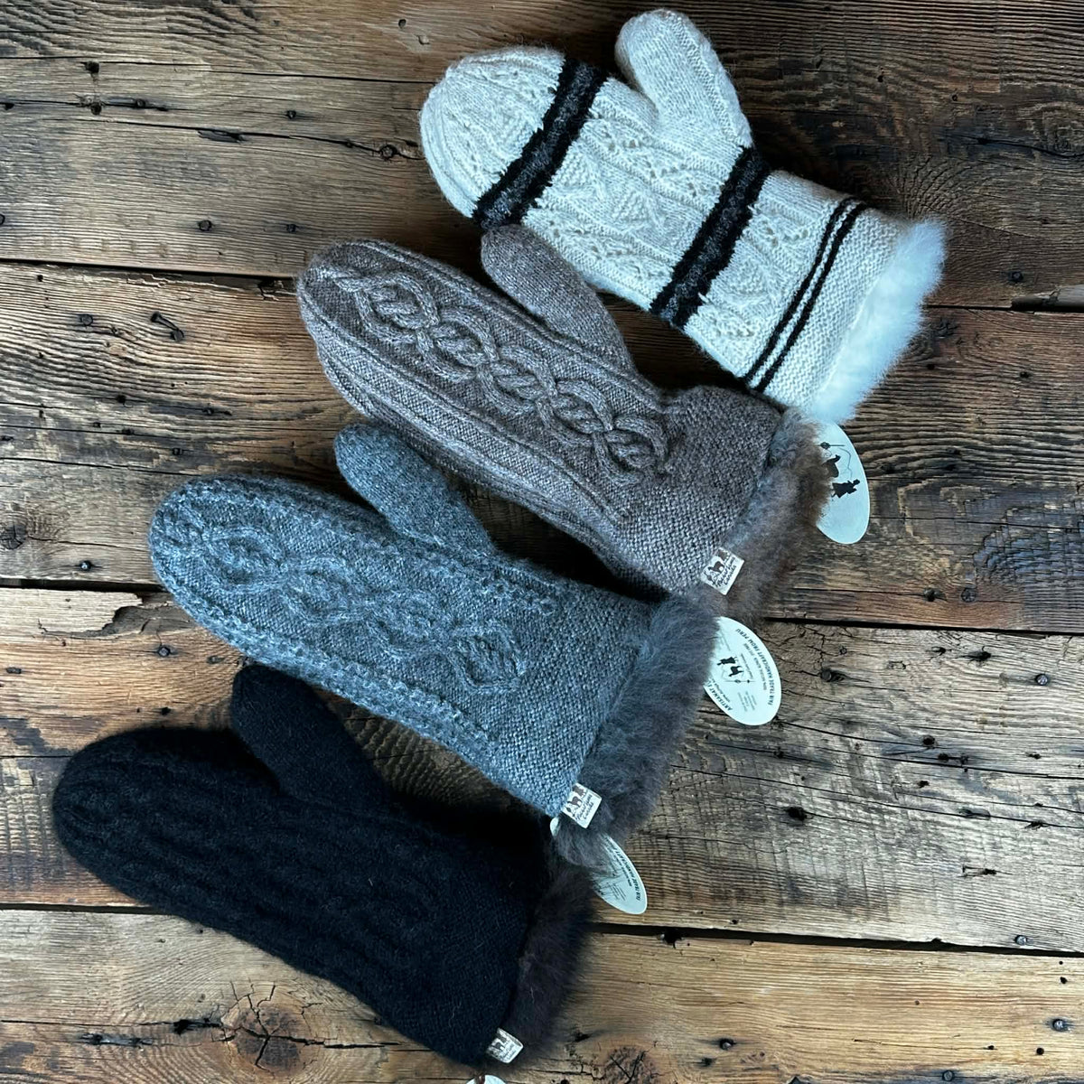 Peruvian Fur-Trimmed Double Knit Mittens