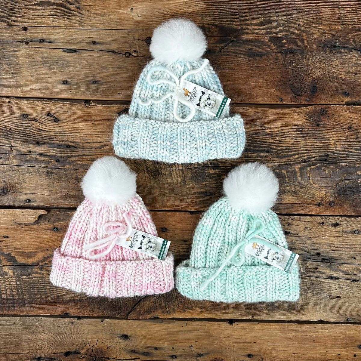 Hand-Knit Lopi Baby Hat with Real Fur Pom Pom