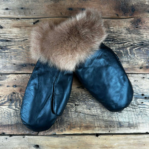 Peruvian Alpaca Fur-Lined Leather Mittens with Alpaca Fur Cuff Trim