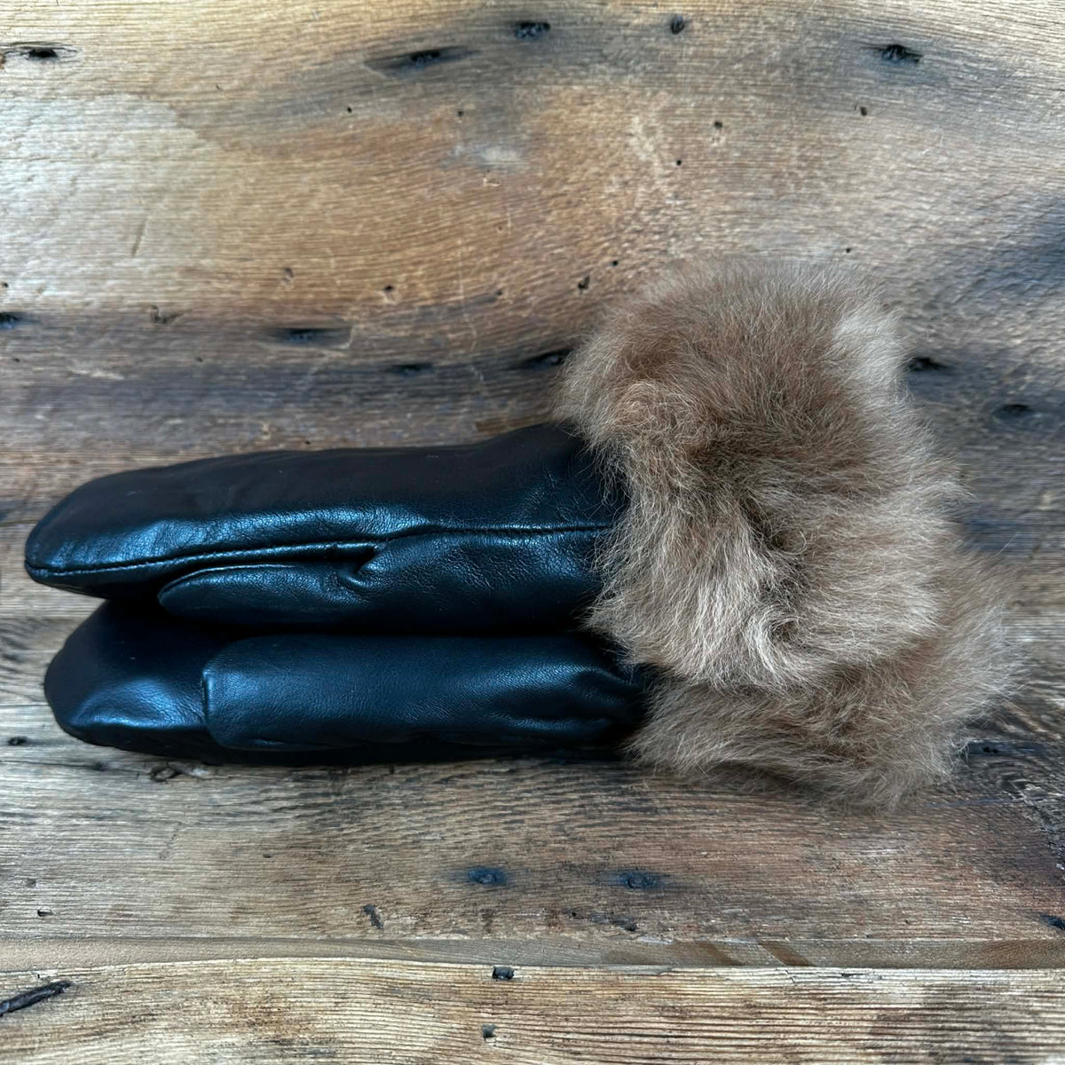 Peruvian Alpaca Fur-Lined Leather Mittens with Alpaca Fur Cuff Trim