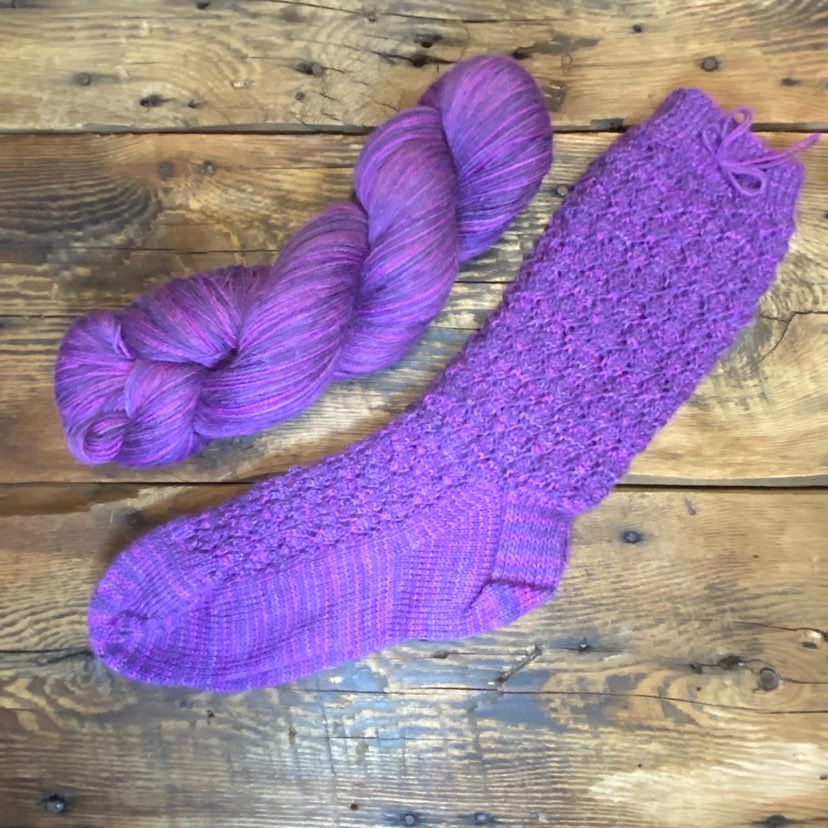 Detailed Hand-Knit Ladies&#39; Socks - Hand-Painted Yarn - by Marcella