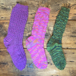 Detailed Hand-Knit Ladies' Socks - Hand-Painted Yarn