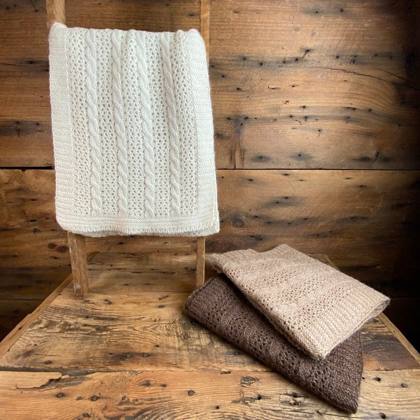 Cable and Lace Knit Scarf - Natural Colours