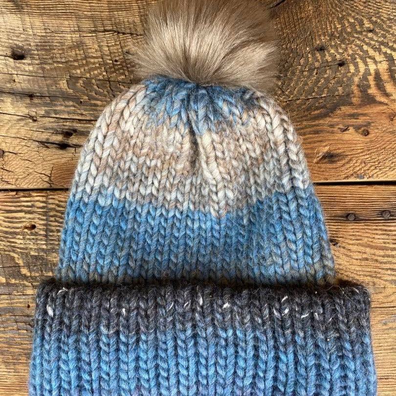 Coastal Tide Hat - Tri-Colour Variegated with Removable Vegan Pom Pom