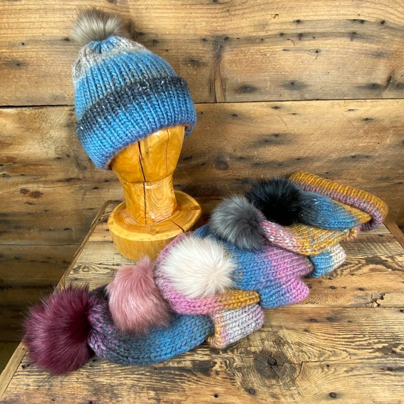 Coastal Tide Hat - Tri-Colour Variegated with Removable Vegan Pom Pom