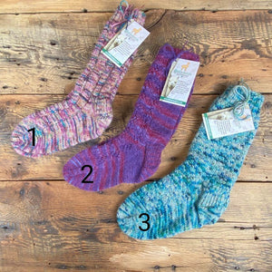 Detailed Variegated Hand-Knit Ladies Socks - Our Alpacas by Marcella