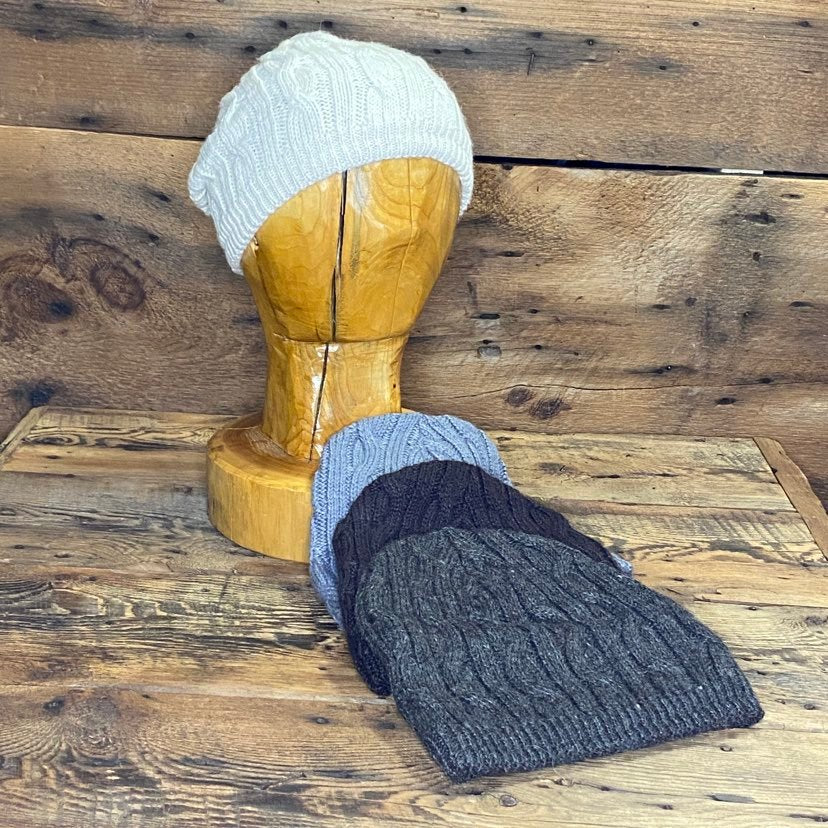 Cable Beanie with Ear Lining - Natural Colours