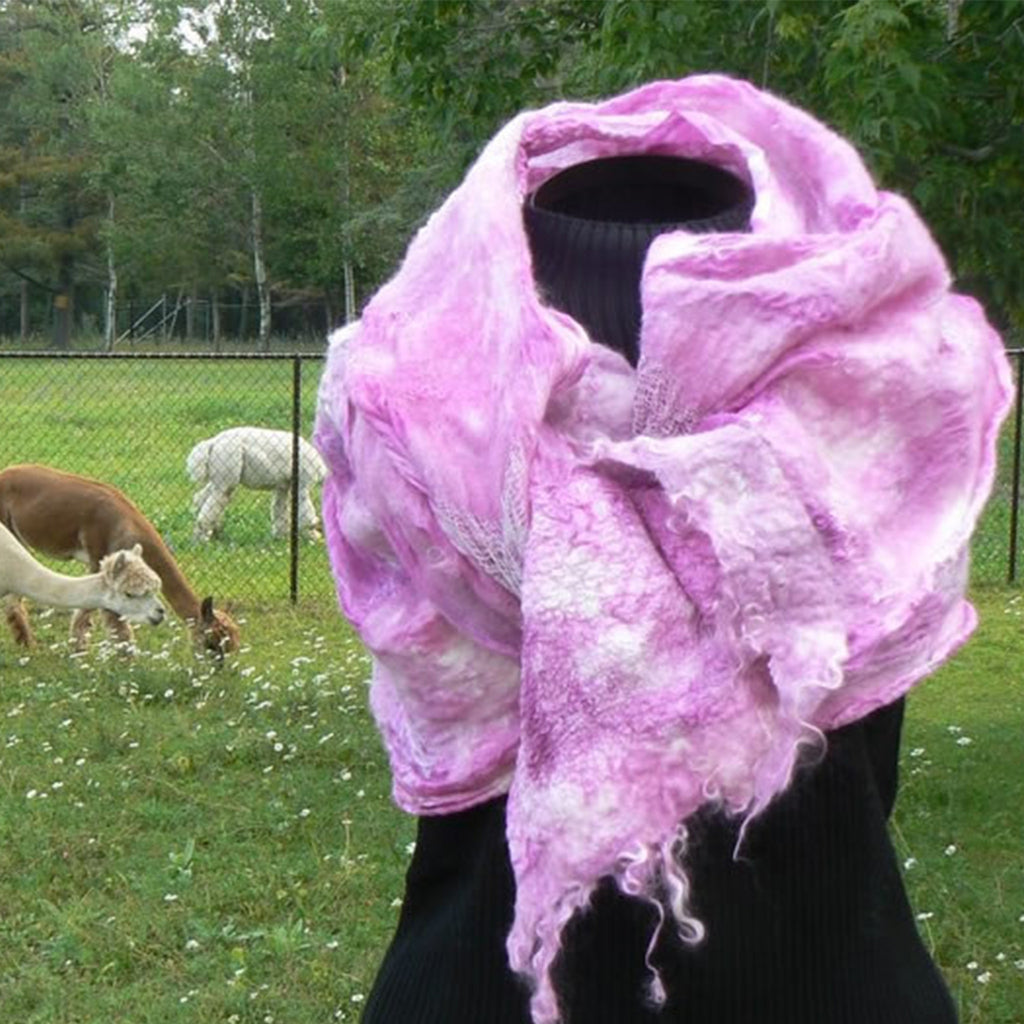 Nuno felt scarf in pink and green- Unique, one-of-a-kind, hand-dyed, perfect gift for - wife, mother, order girlfriend